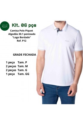 Kit Camisa Polo Piquet Detalhes Jacquard Logo Bordado - Branco - P Ao Gg