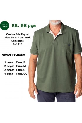 Kit Camisa Polo Piquet Weller Jacquard Etiqueta com Bolso - Verde Thyme