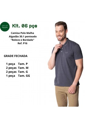 Kit Camisa Polo Malha Weller Gola em Relevo com Detalhes na Manga - Chumbo Mescla Escuro