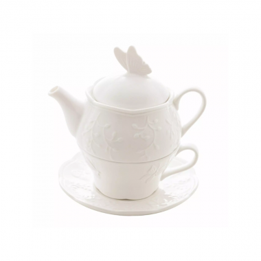 Kit 3 Pcs P/Cha de Porcelana Butterfly Flower