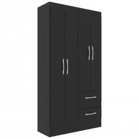 Guarda-Roupa Solteiro Conde 4 Portas 2 Gavetas Cor Preto