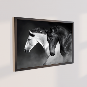 Quadro Decorativo Cavalos Preto Branco 70x50