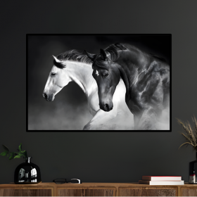 Quadro Decorativo Cavalos Preto Branco 70x50