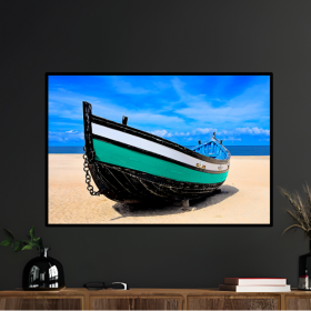 Quadro Decorativo Praia Natureza Barco 70x50 com Moldura