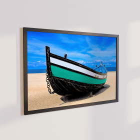 Quadro Decorativo Praia Natureza Barco 70x50 com Moldura