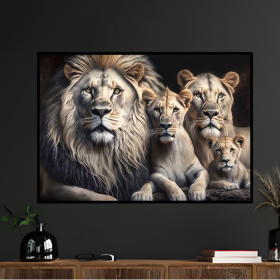 Quadro Decorativo Família e Força Leões 70x50 com Moldura