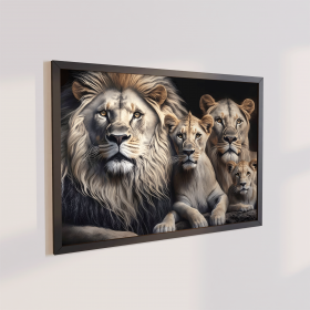 Quadro Decorativo Família e Força Leões 70x50 com Moldura