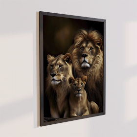 Quadro Decorativo Leões Família Força 70x50 com Moldura