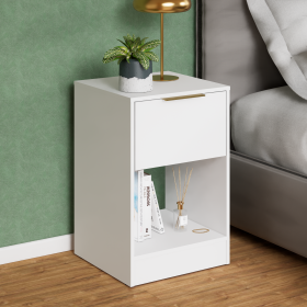 Mesa de Cabeceira Moderna 1 Gaveta Acabamento Branco Fosco