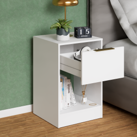 Mesa de Cabeceira Moderna 1 Gaveta Acabamento Branco Fosco