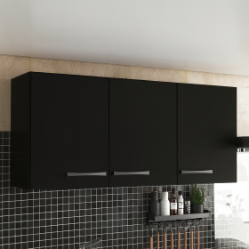 Armário de Cozinha 3 Portas Aéreo Suspenso Parede - Preto