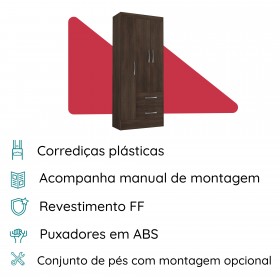 Guarda-Roupa de Solteiro 3 Portas 2 Gaveta Prime Cacau