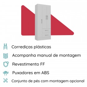 Guarda-Roupa de Solteiro 3 Portas 2 Gaveta Prime Branco