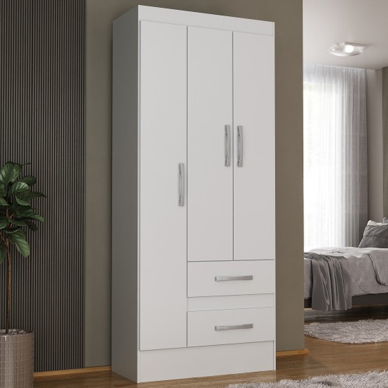 Guarda-Roupa de Solteiro 3 Portas 2 Gaveta Prime Branco