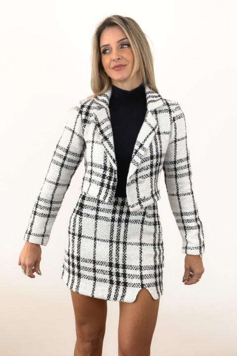 Conjunto Feminino Xadrez Blazer e Saia