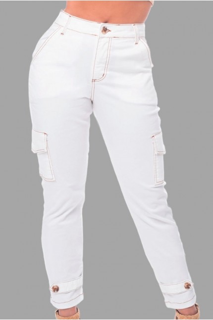 Calça Jeans Cargo Off White