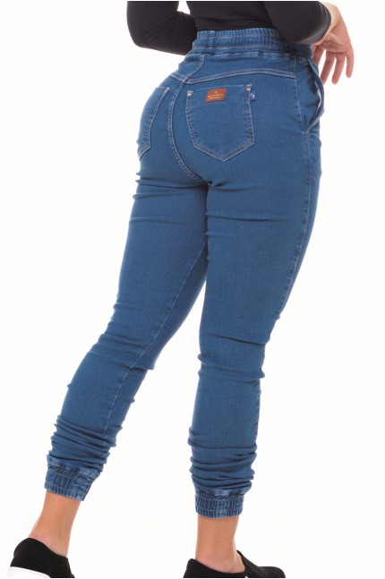 Calça Jeans Jogger com Recorte com Conforto de Moletom