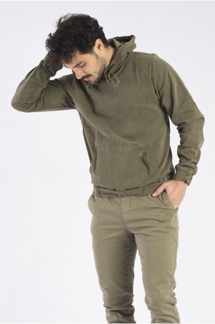 Moletom Jeans Masculino com Capuz Verde Militar Estonado