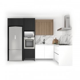 Cozinha Completa Trento - Linha Studio (230 X 310 X 140 Cm) Preto Nero + Gengibre + Branco