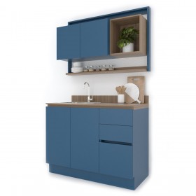 Cozinha Compacta Giomobili M1 - Linha Studio (210 X 120 X 60 Cm) Azul + Gengibre