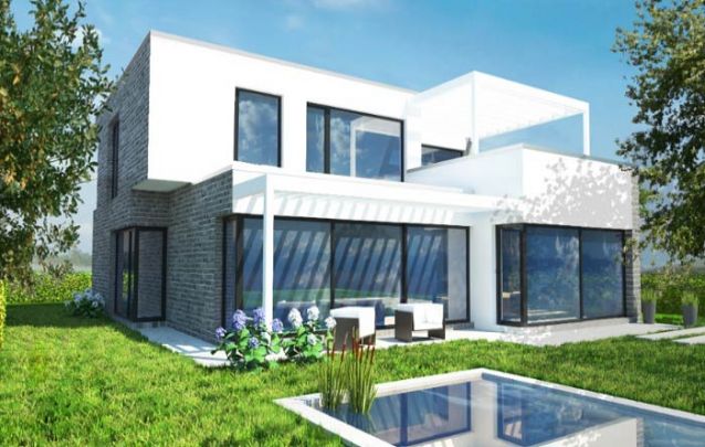 Mais uma opção de casa moderna que busca otimizar o uso da luz natural através de janelas amplas