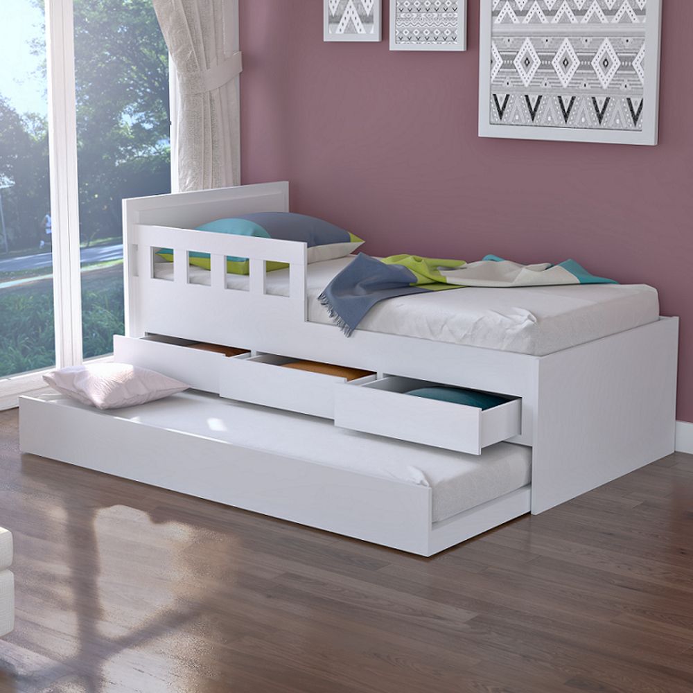 Cama de criança 190x90cm branca com gavetas MARCEAU