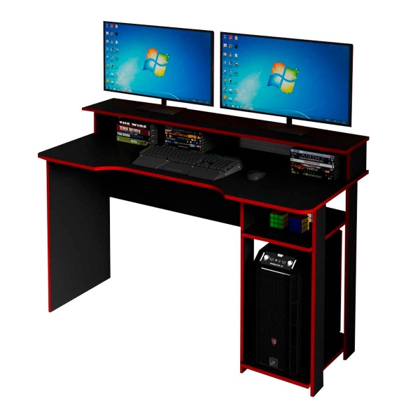 Mesa Gamer Ideal Para 2 Monitores Preto/Vermelho Me4153 - Tecno Mobili