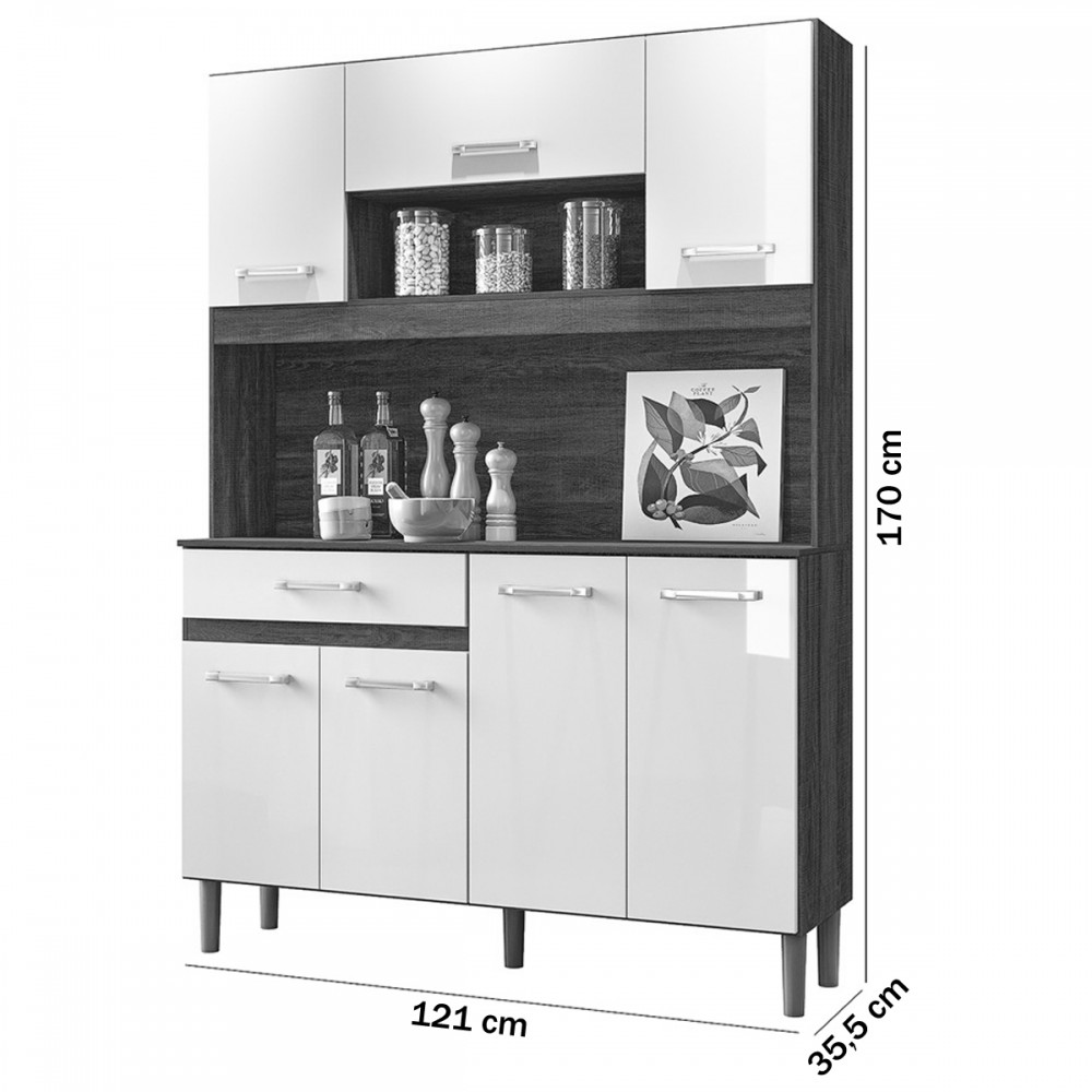 Armário de Cozinha Compacta 100% MDF 170 cm Branco/Rustic/Crema