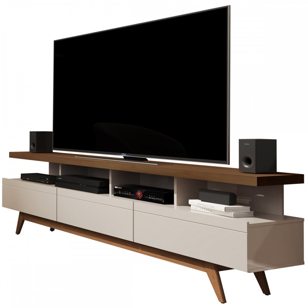 Rack para TV Até 72 Polegadas Vivare Wood 3 Gavetas Off White/Freijo ...