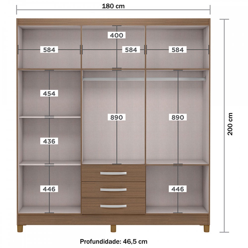 Guarda-Roupa Casal Toledo Com 06 Portas 03 Gavetas MX Móveis