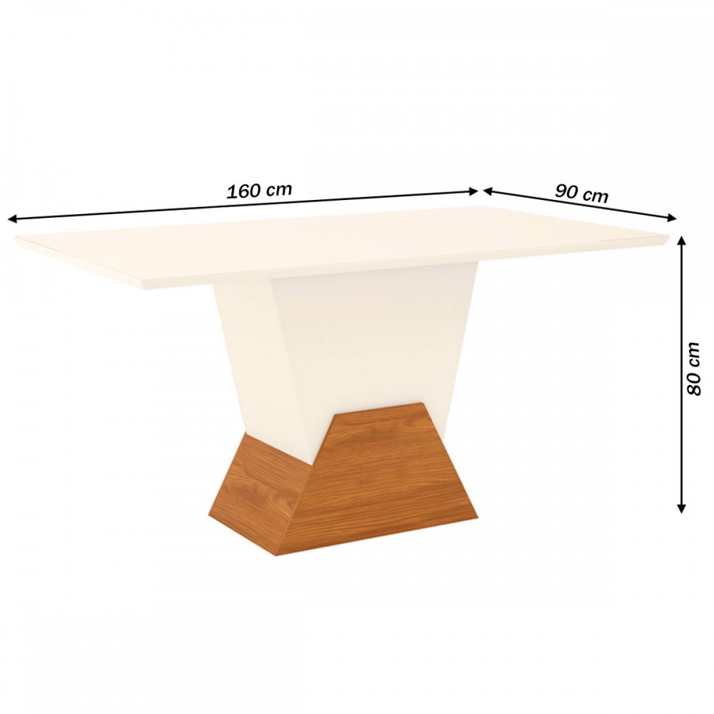 Mesa de Madeira Liana com Vidro Off White/Nature Sci06 - Henn