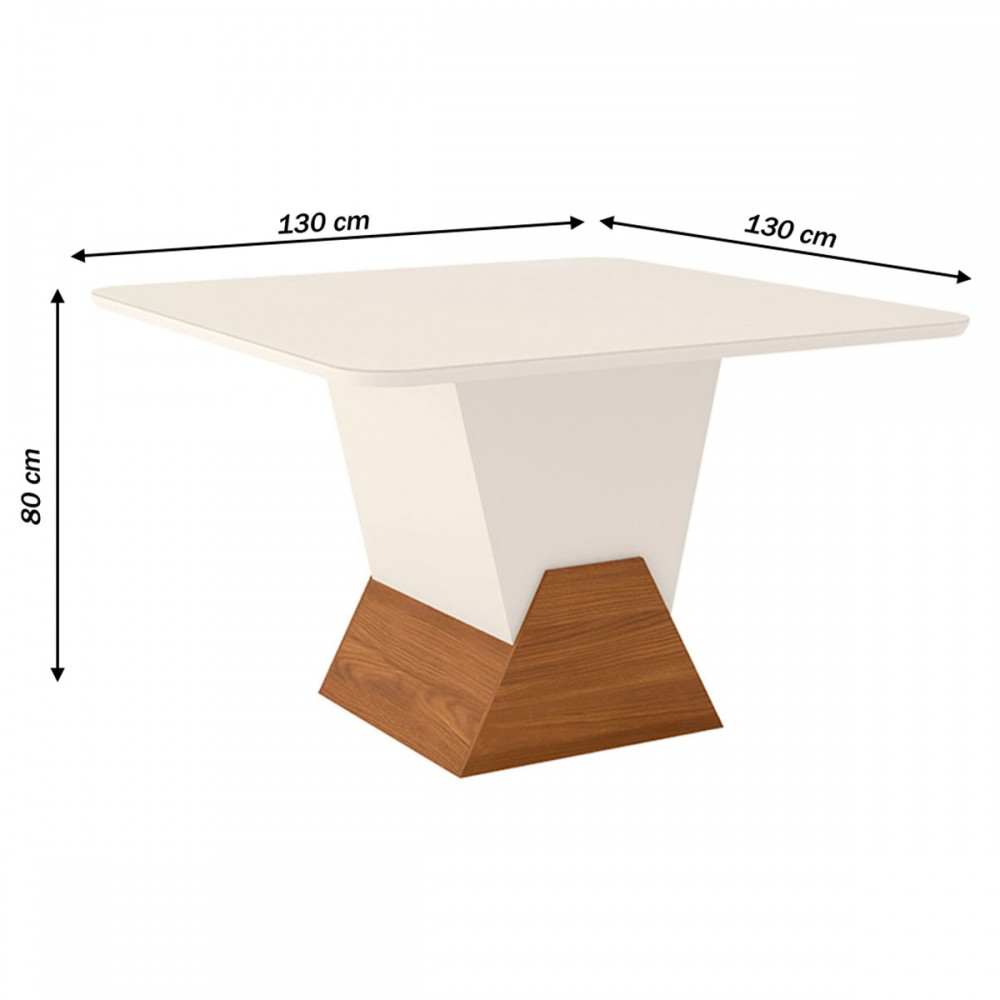 Mesa Myani 1.300mm Cant Arredon C  Vidro Off White Nature - Henn