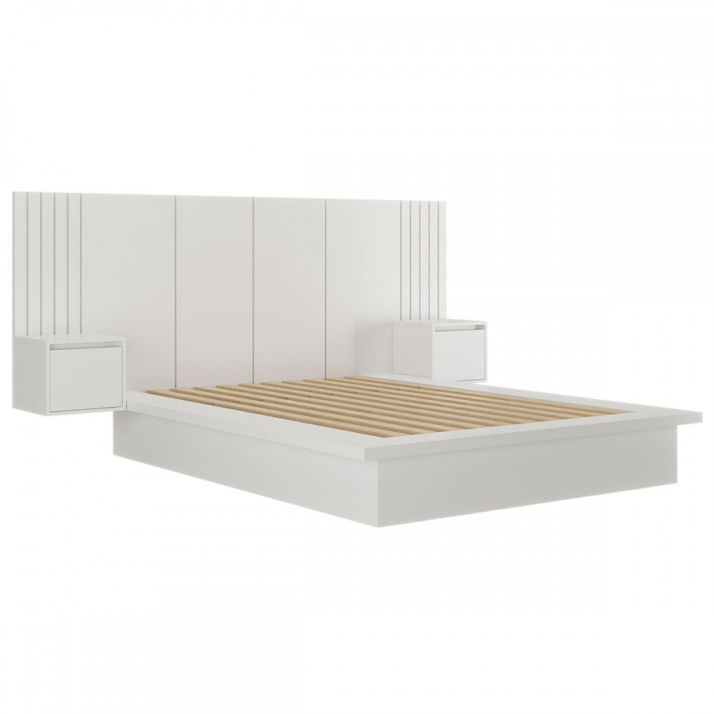 Cama Casal com Mesa de Cabeceira Branco 8292 - Foscarini