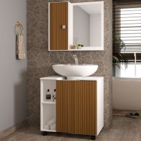 Móvel de casa de banho suspenso com lavatório sobre bancada com 2 gavetas e  1 porta Modelo Box