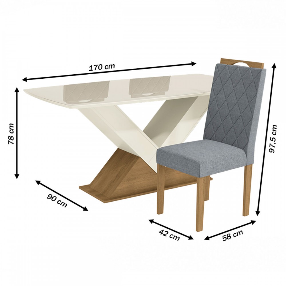 Conjunto de jantar 6 cadeiras Kappesberg Mesa 170 x 90 cm