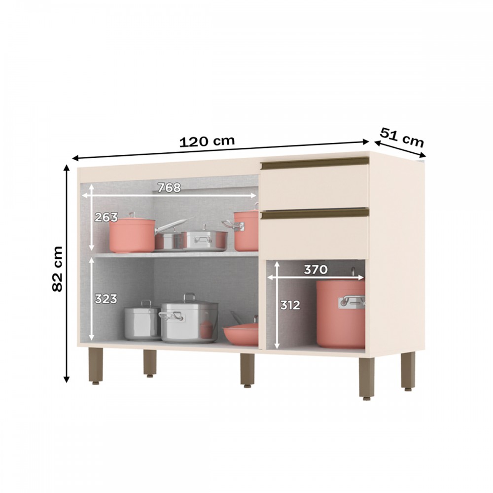 Balcao Multiuso c/ espaço para Micro-ondas 120cm 02 Portas B06