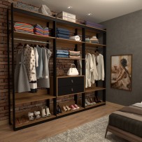 Quarto de Casal Ele e Ela Guarda-Roupa 8 Portas e 8 Prateleiras Cômoda 10  Gavetas Preto - Panorama Móveis