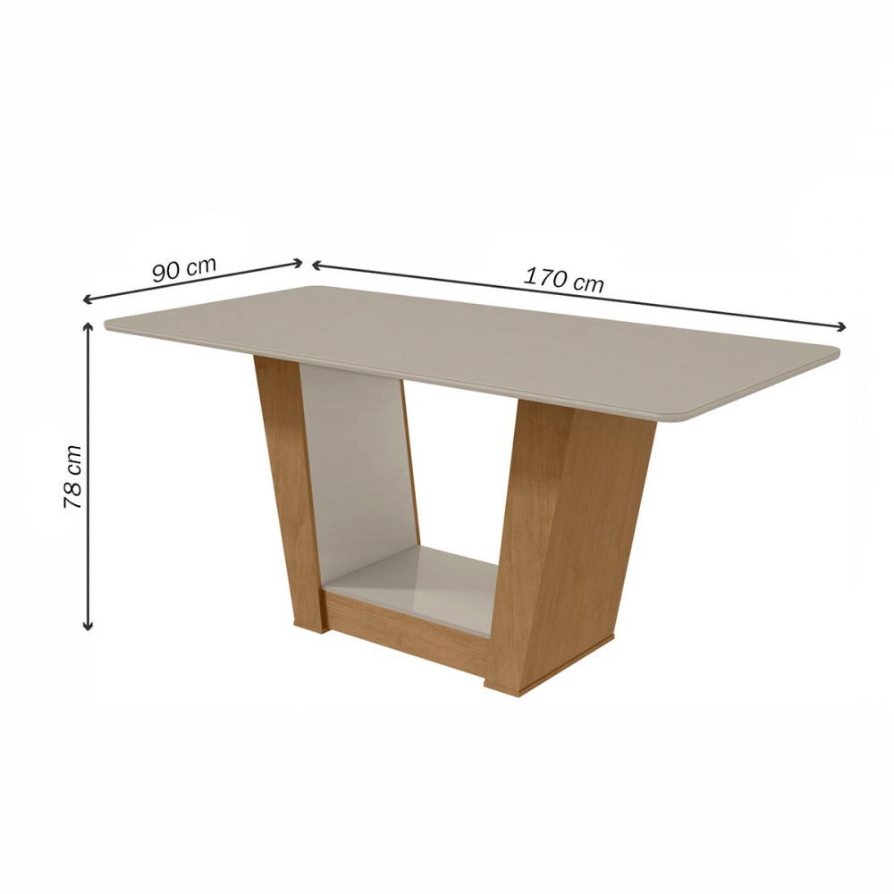 Mesa de Jantar 6 Lugares Apogeu com Vidro Amêndoa Clean/Off White/Linho ...