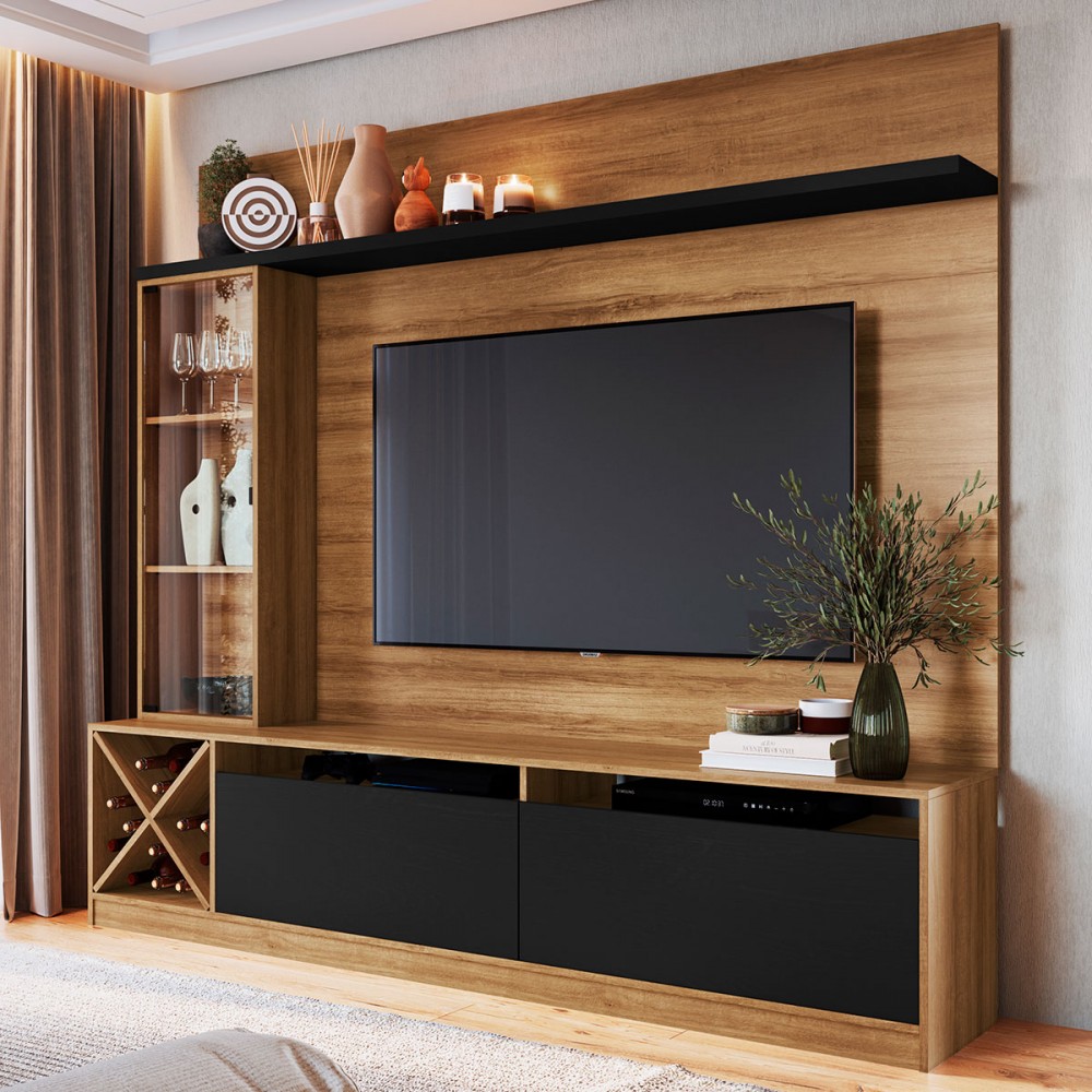 Rack com Painel para TV Até 50 Polegadas Coliseu 3 Portas Montana/Preto ...