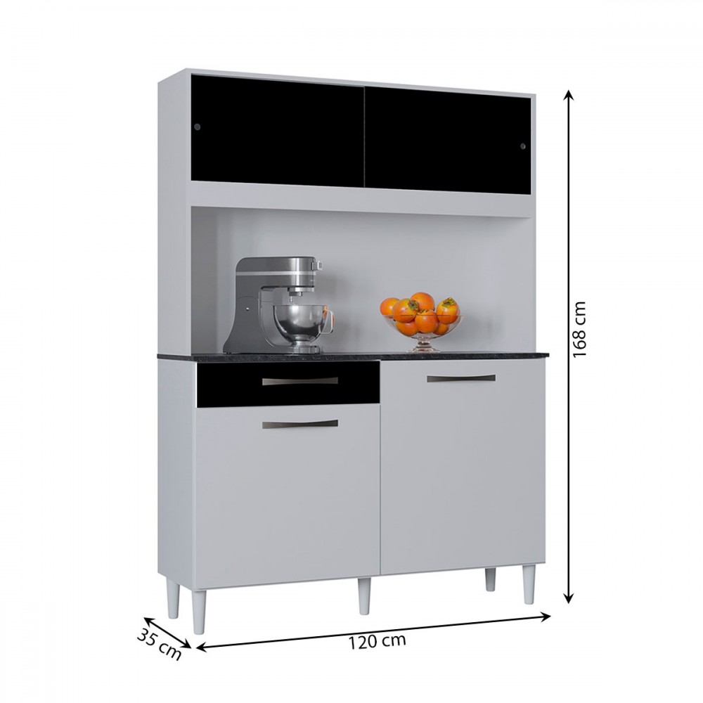 Cozinha Compacta Grazi 120 Cm 4 Portas 1 Gaveta Branco/Preto - Poquema