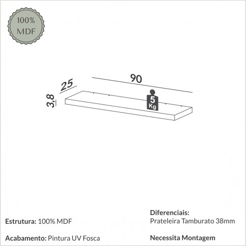 Prateleira 90cm Basic Freijó - Dalla Costa