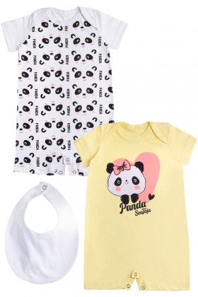 Kit Macacão de Bebê Feminino Panda Amarelo - Pequeno Big Amor