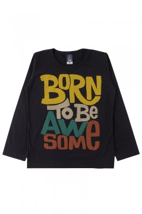 Camiseta Infantil Masculino Born To Be Awesome Preto - Dk2