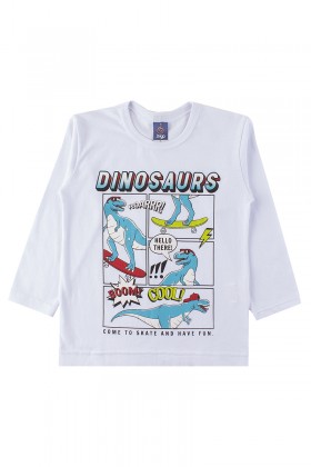 Camiseta Infantil Masculino Dinossauro Branco - Dk2