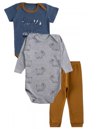 Kit Body de Bebê Masculino Rhinoceros Azul - Pequeno Big Amor