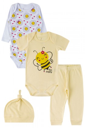 Kit Body de Bebê Feminino Bee Happy Amarelo - Leninha Baby