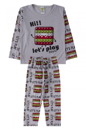 Pijama Infantil Masculino Let's Play Cinza - My Dream Boys