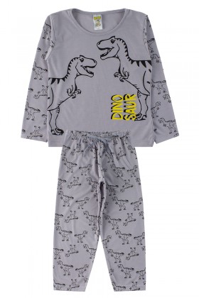 Pijama Infantil Masculino Dinossauro Cinza - My Dream Boys
