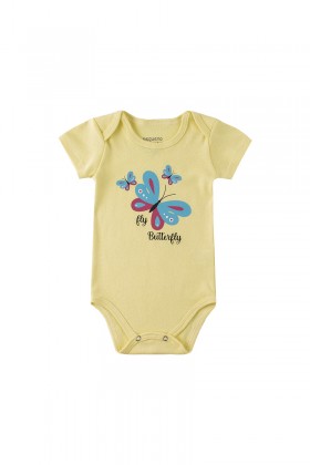 Kit Body de Bebê Feminino Butterfly Amarelo - Pequeno Big Amor