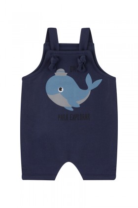 Macacão Jardineira + Body de Bebê Masculino Whale Marinho - Pequeno Big Amor
